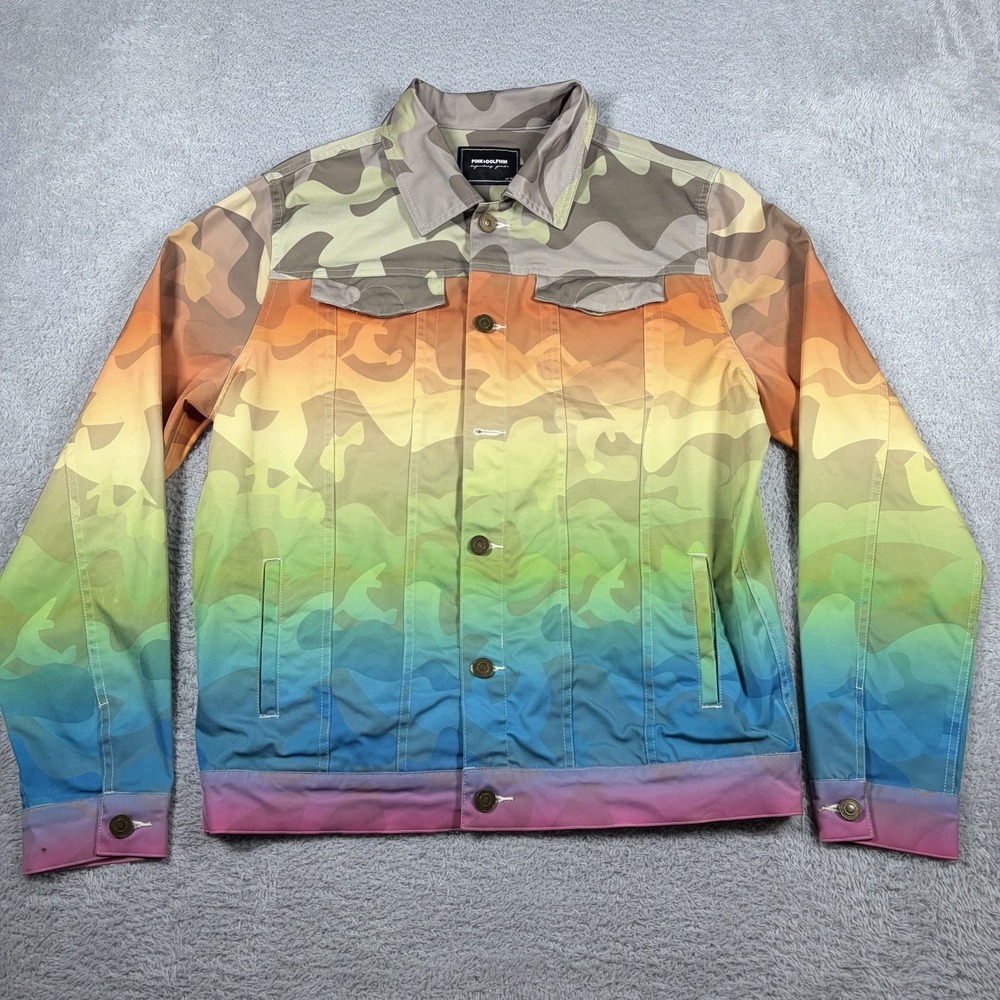 Pink Dolphin Rainbow Camo Jacket Mens M Gradient Trucker Streetwear Rare